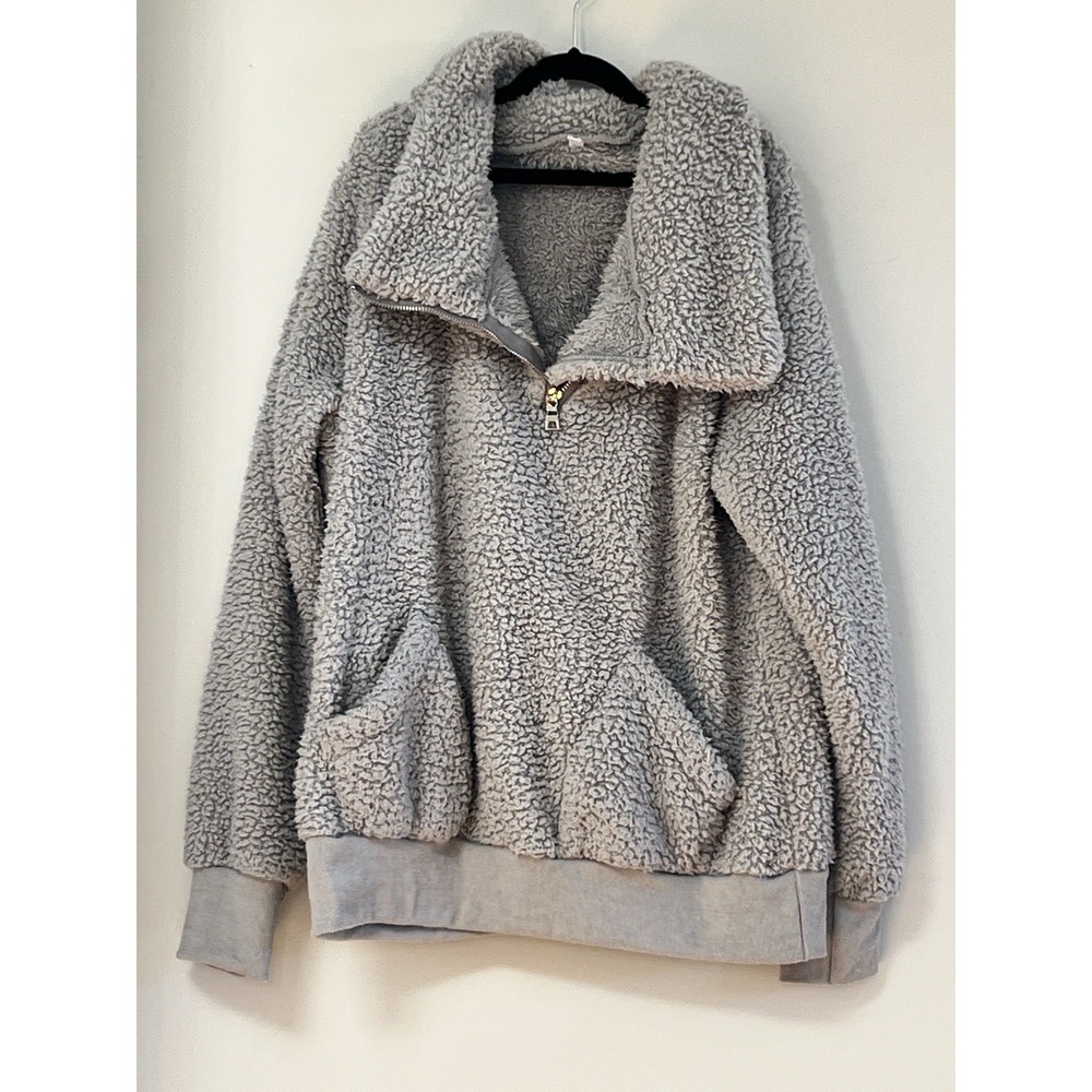Women's 1/4 Zip Fleece Sherpa Size Medium Cozy Warm Sweater Pullover Gray